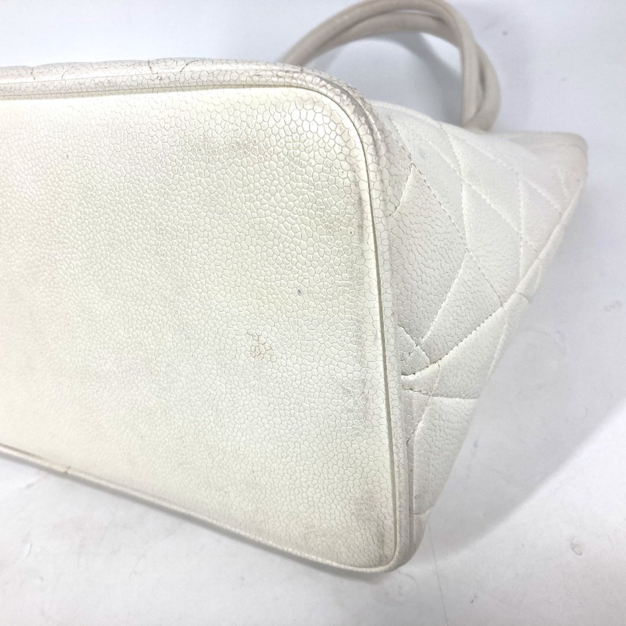 Chanel White Caviar Leather Shoulder Bag Tote Bag