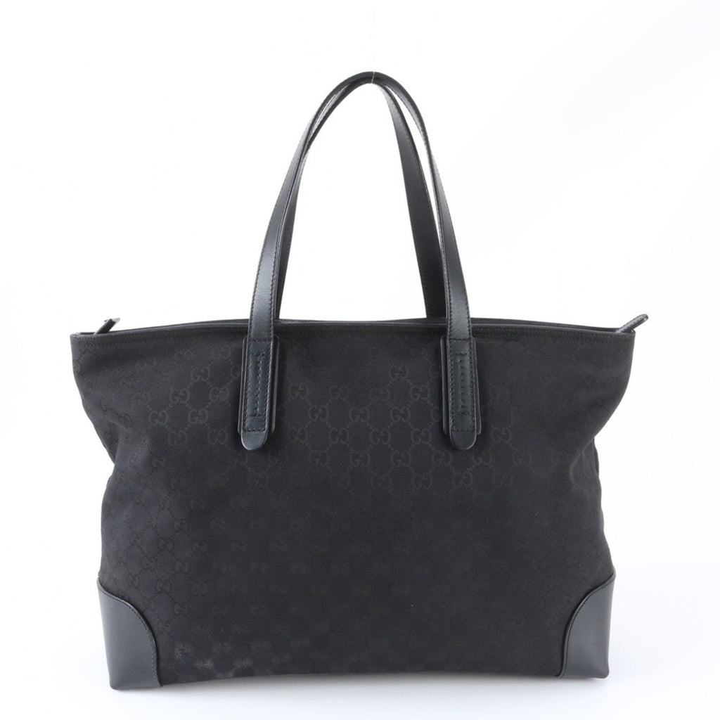 Gucci Black Leather Canvas Shoulder Bag Tote Bag (Pre-Owned)