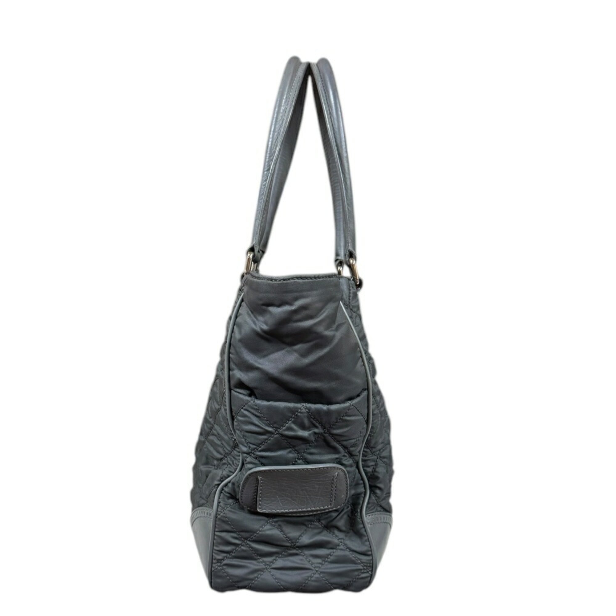 Chanel Gray Nylon Leather Tote Bag