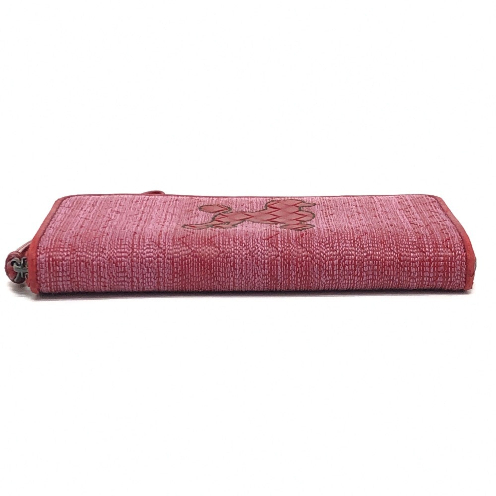 Bottega Veneta Intrecciato Red Color Leather Canvas Long Wallet (Bi-Fold)