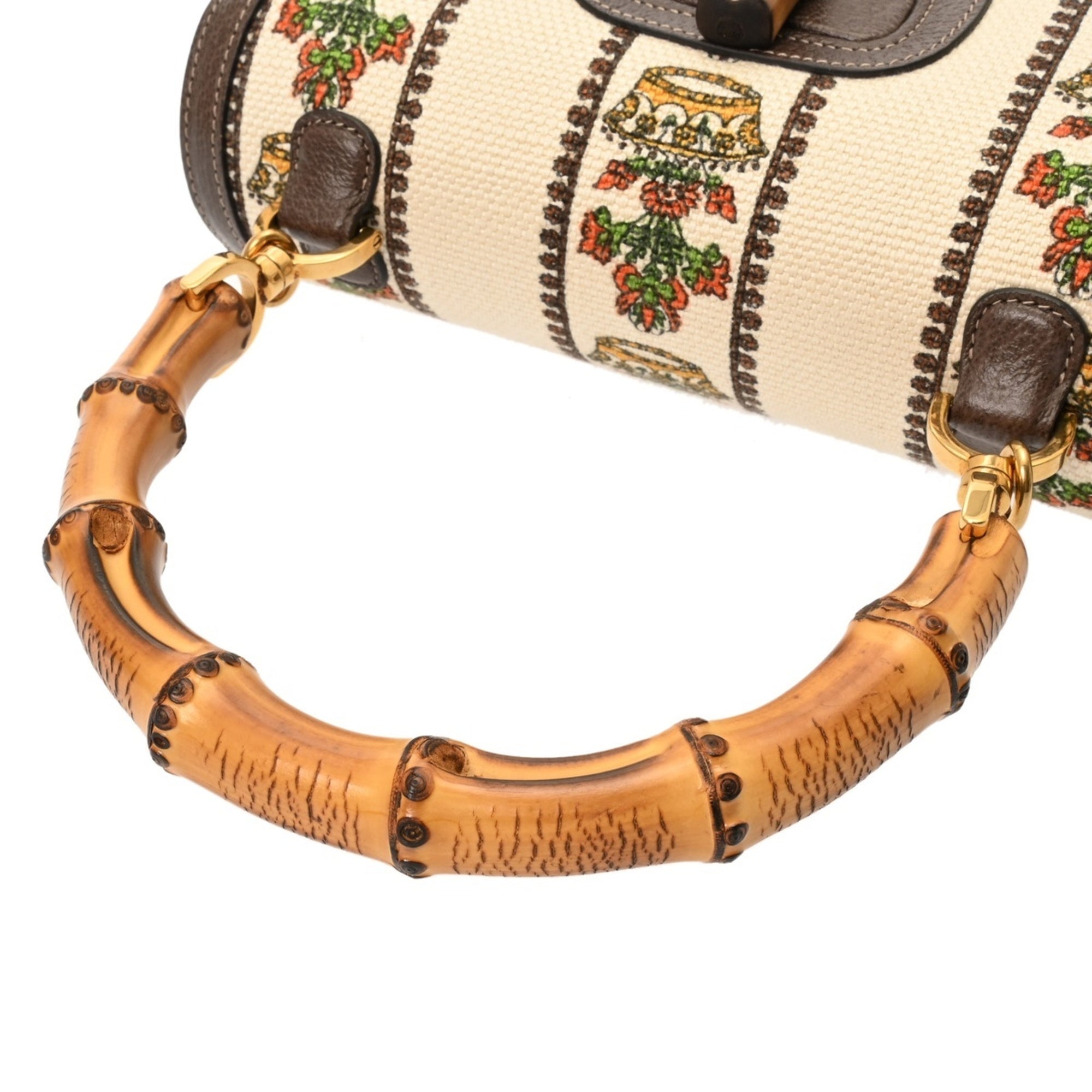 Gucci Brown White Canvas Leather Handbag (Pre-Owned)