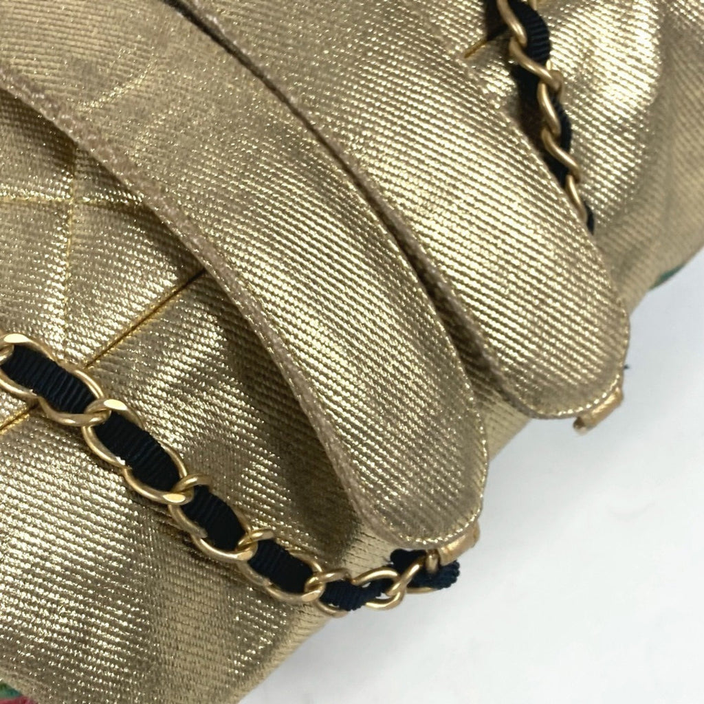 Chanel Gold Leather Canvas Backpack