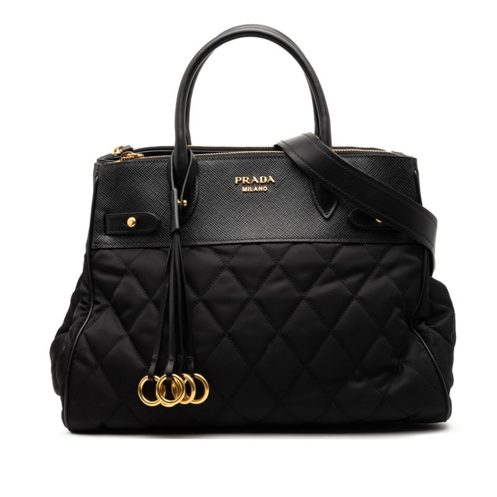 Prada Black Nylon Leather Handbag Shoulder Bag
