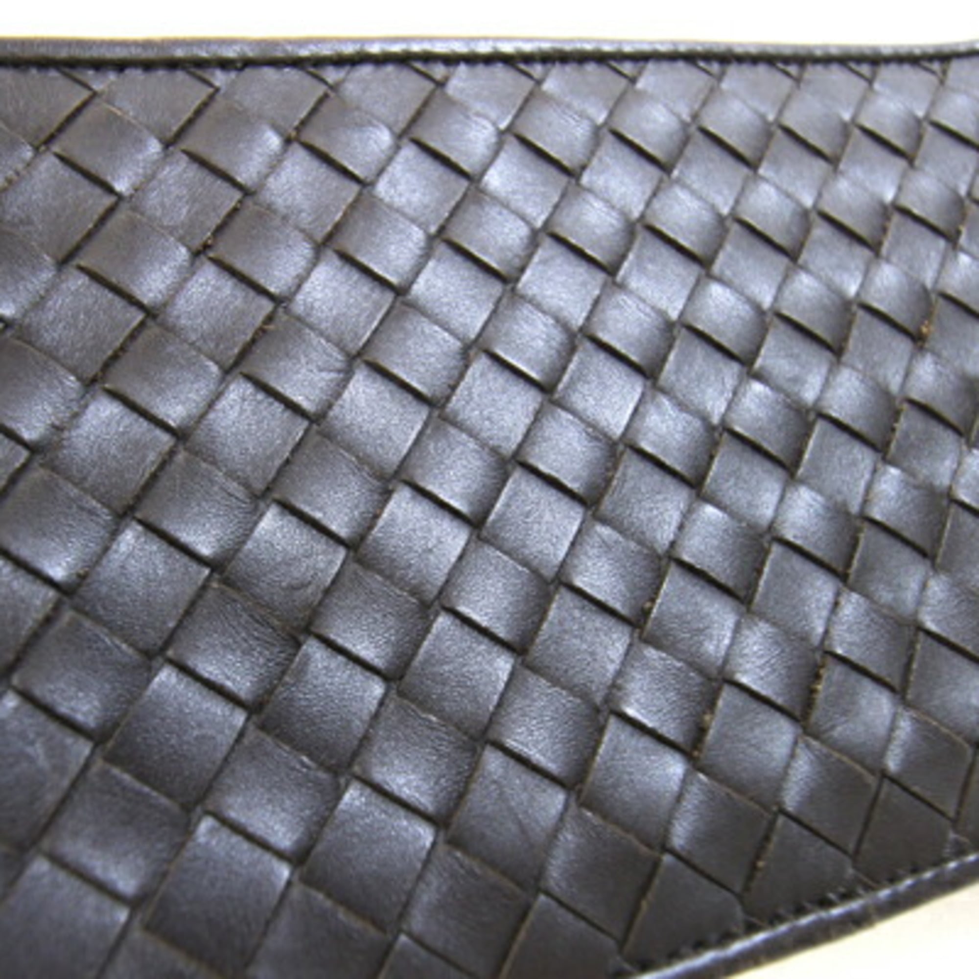 Bottega Veneta Dark Brown Intrecciato Leather Clutch Bag Pouch