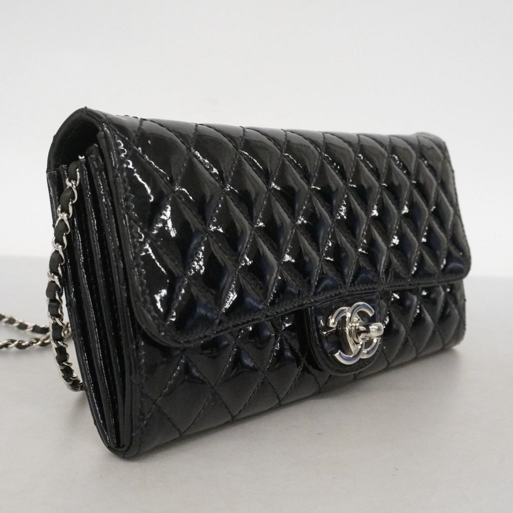 Chanel Black Patent Leather Chain/Shoulder Wallet