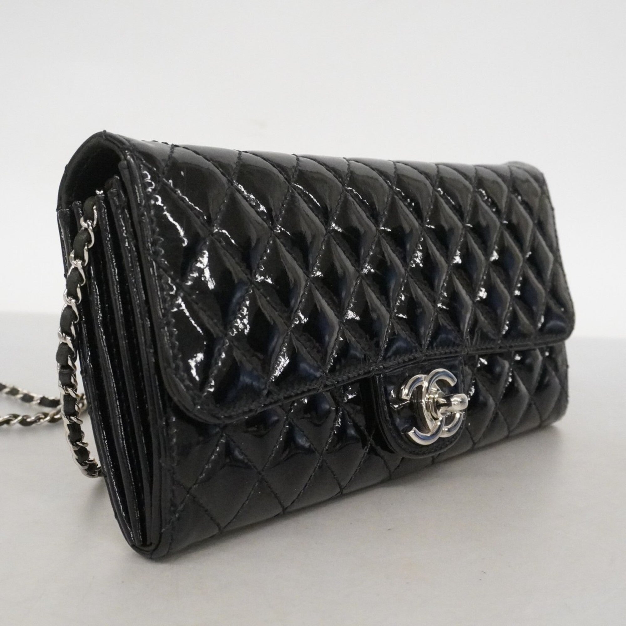 Chanel Black Patent Leather Chain/Shoulder Wallet