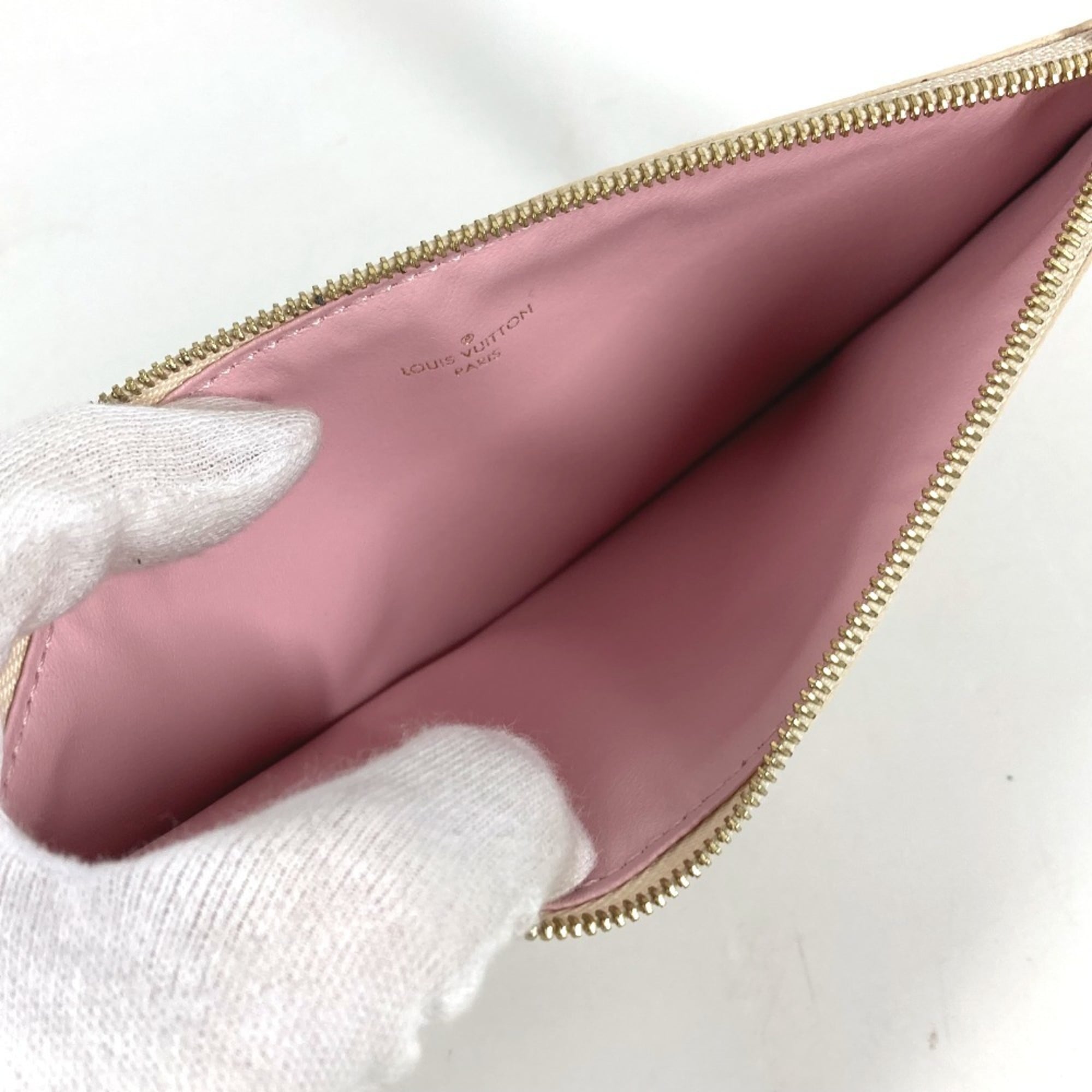 Louis Vuitton Pink Rose Ballerine White Damier Azur Chain/Shoulder Wallet