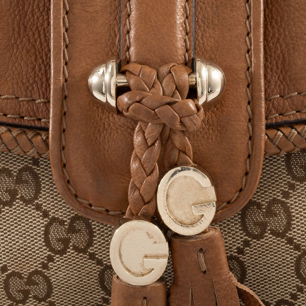 Gucci Gg Canvas Beige Brown Gg Canvas Leather Shoulder Bag (Pre-Owned)