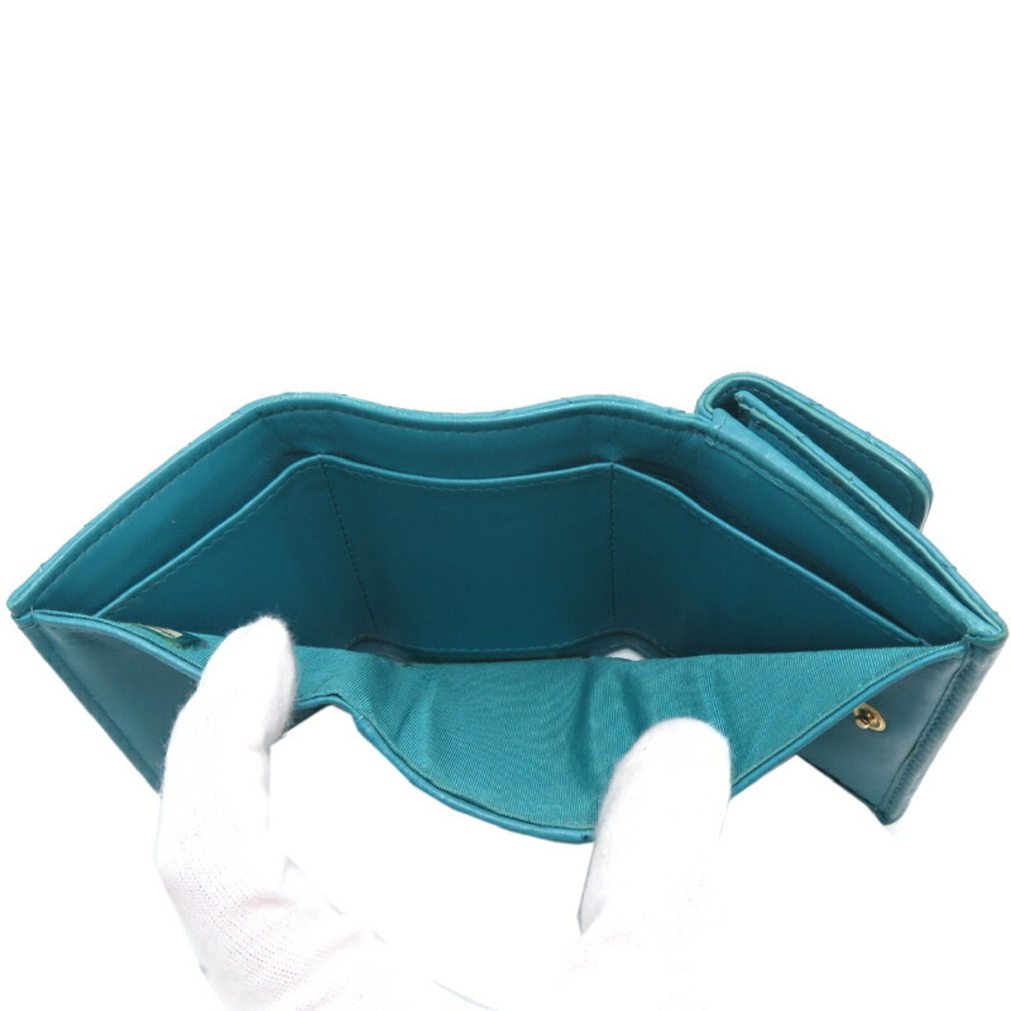 Chanel Blue Turquoise Leather Wallet (Tri-Fold)