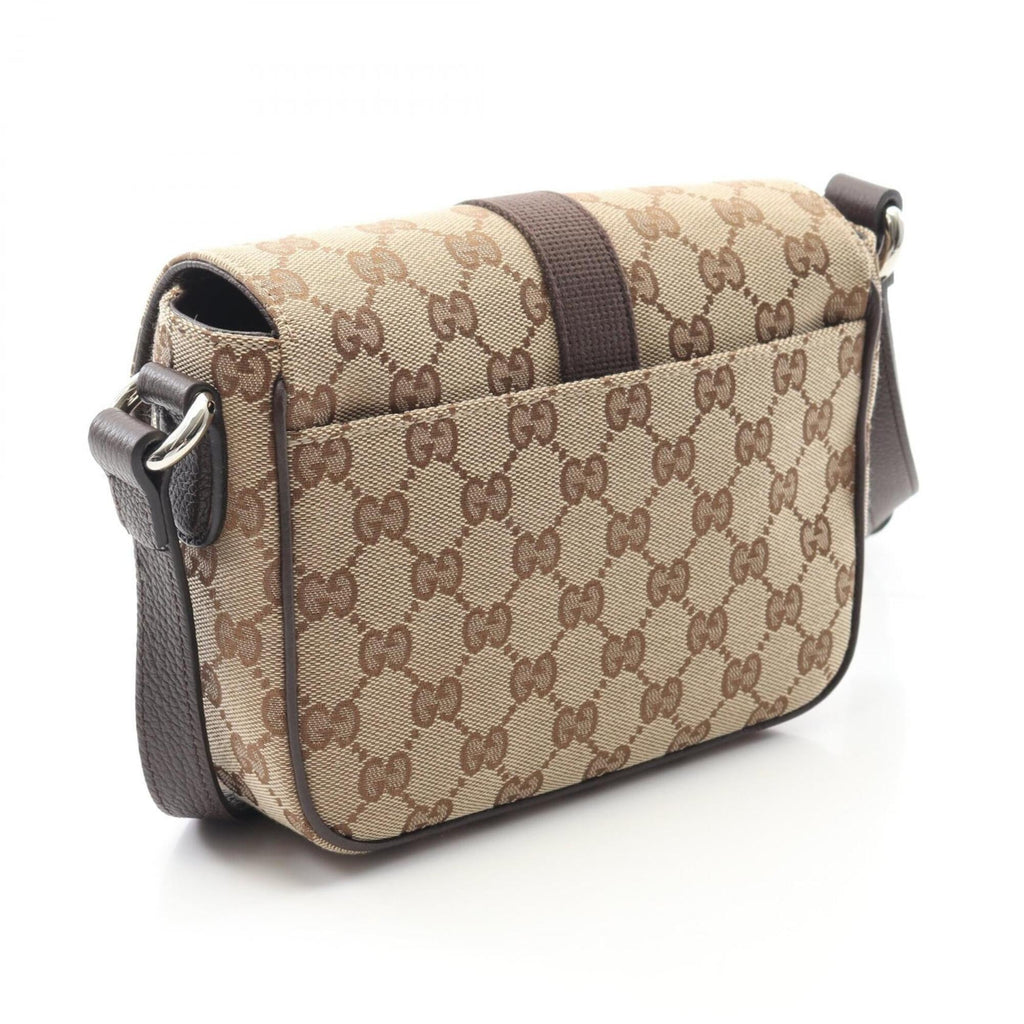 Gucci Beige Brown Canvas Leather Handbag Shoulder Bag (Pre-Owned)