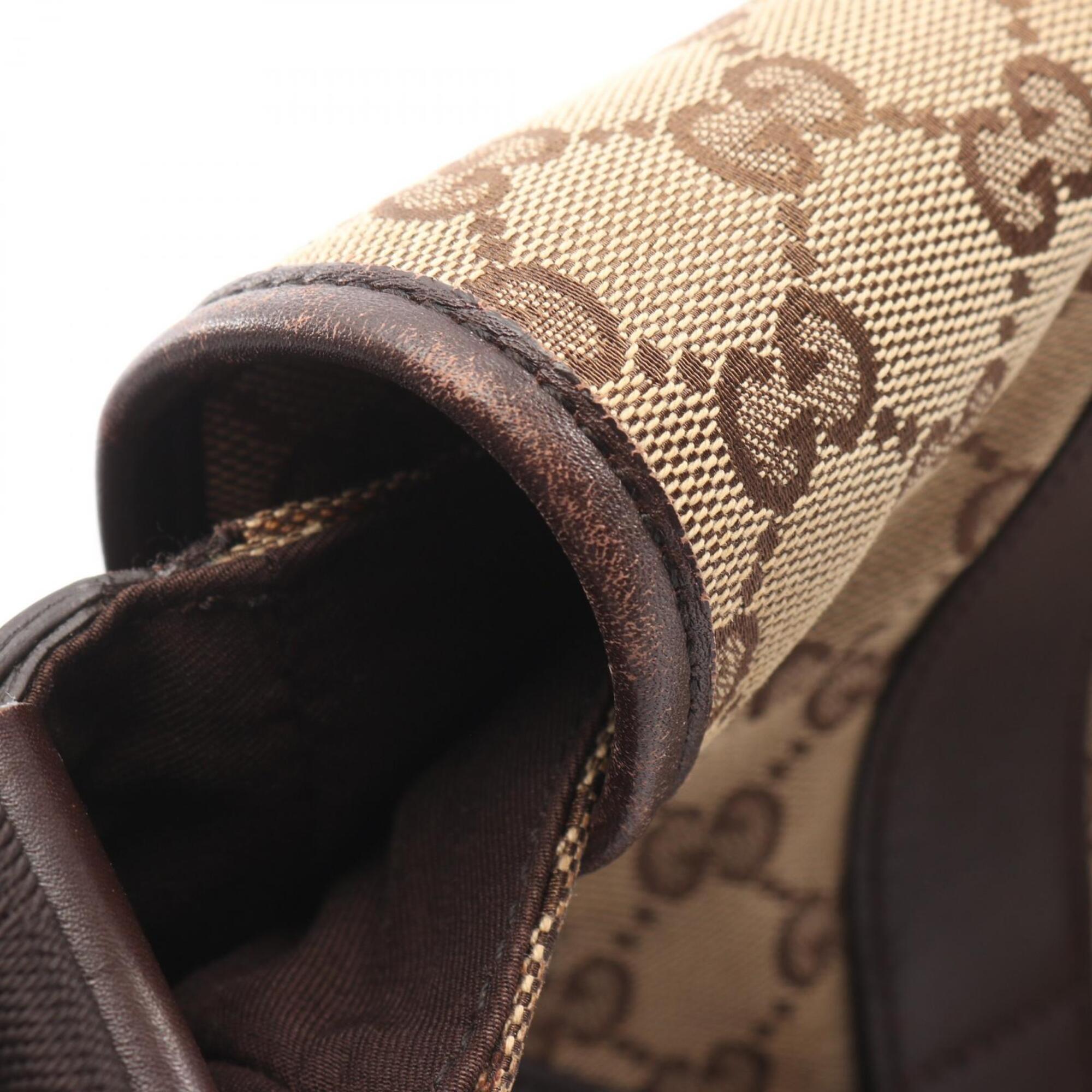 Gucci Beige Brown Gg Canvas Leather Shoulder Bag (Pre-Owned)