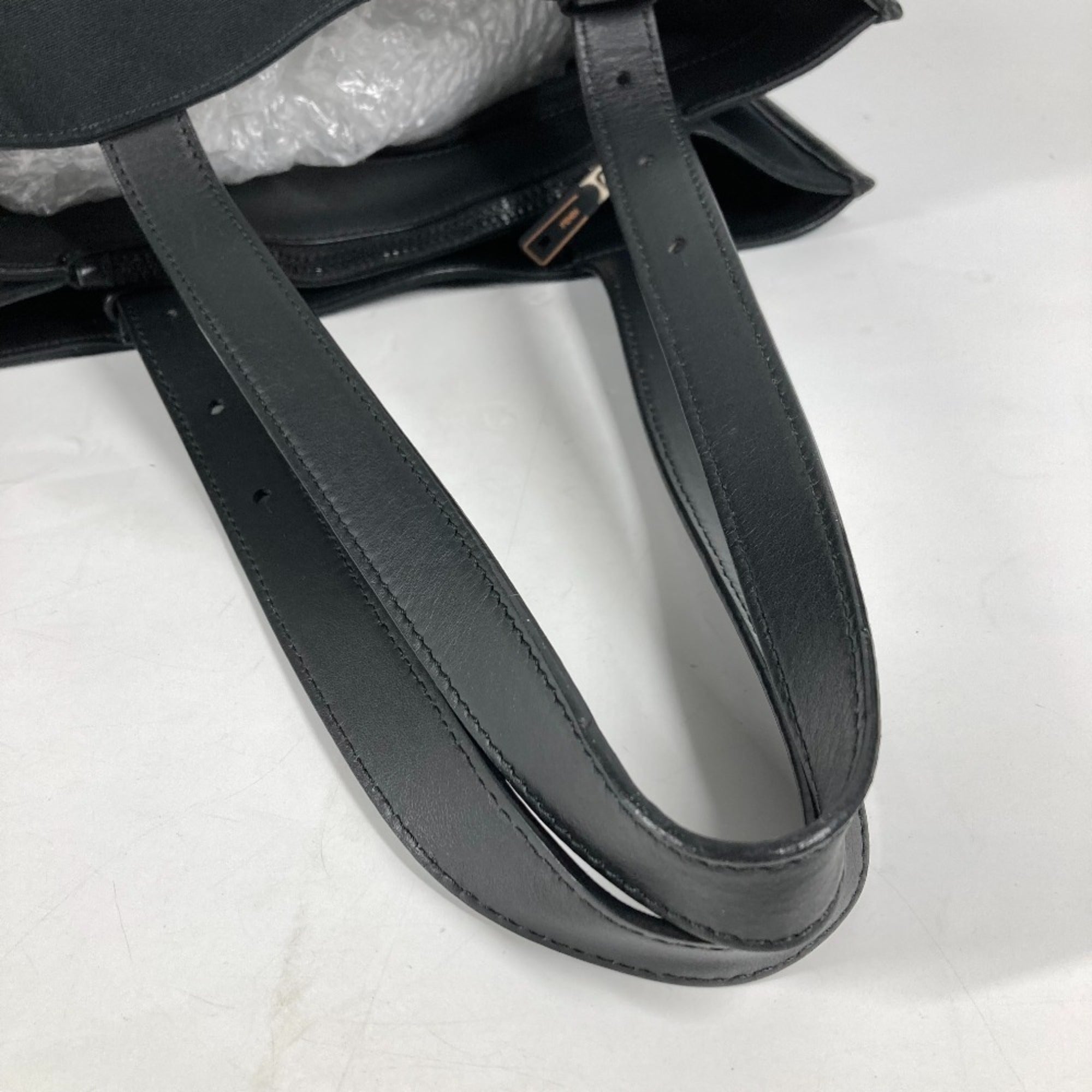 Fendi Black Brown Canvas Leather Shoulder Bag Tote Bag