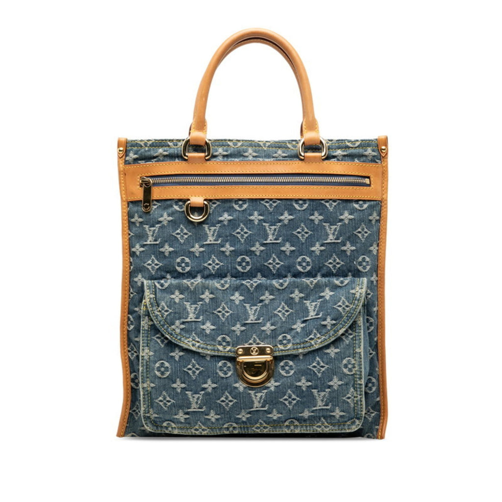Louis Vuitton Blue Canvas Leather Handbag Tote Bag