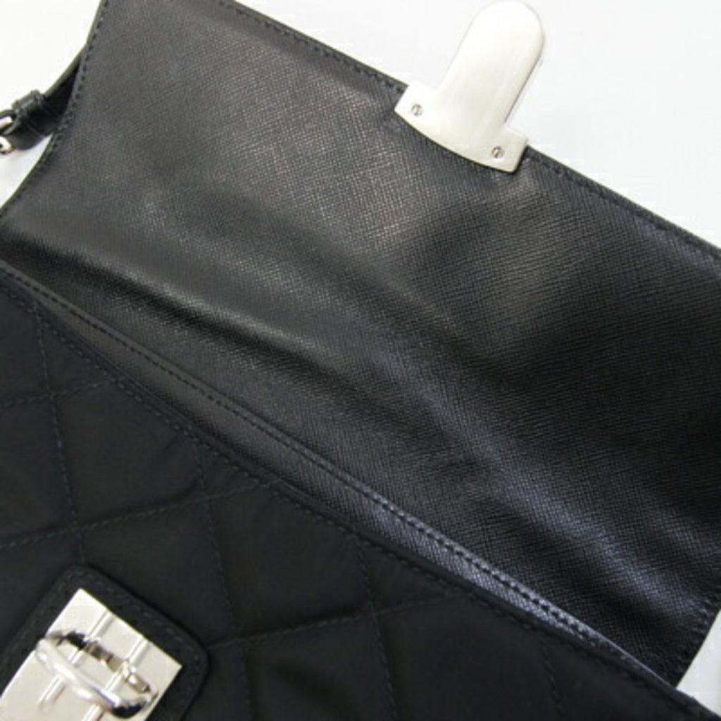 Prada Black Nylon Leather Pochette Shoulder Bag