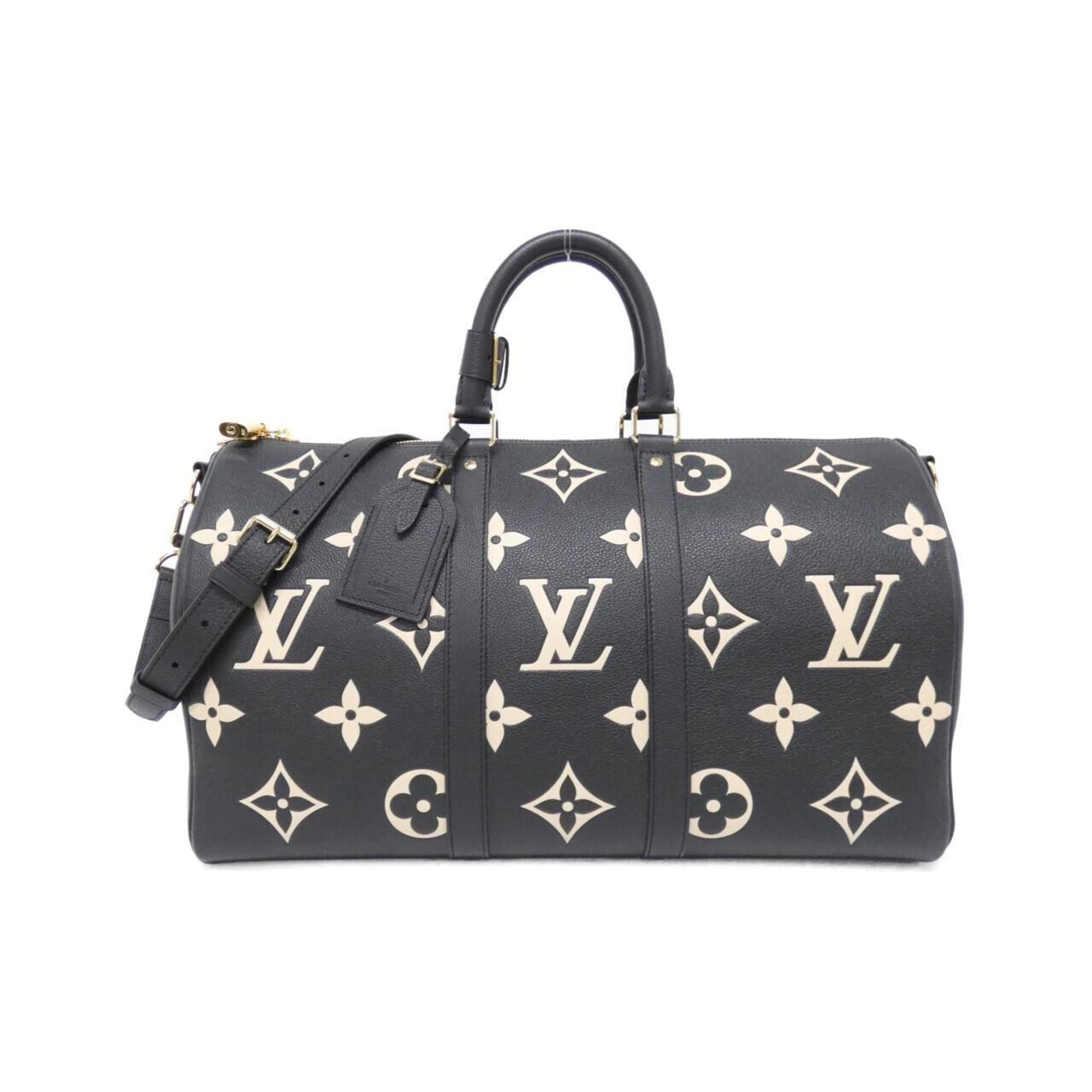 Louis Vuitton Beige Black Leather Boston Bag
