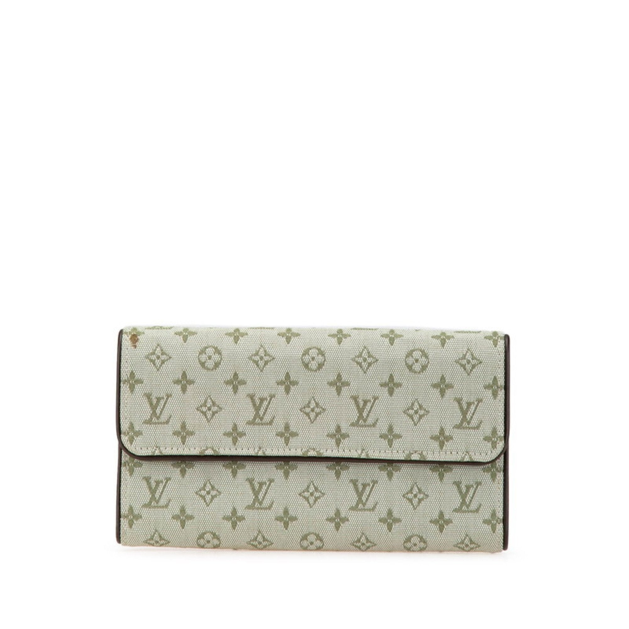 Louis Vuitton Brown Green Canvas Leather Long Wallet