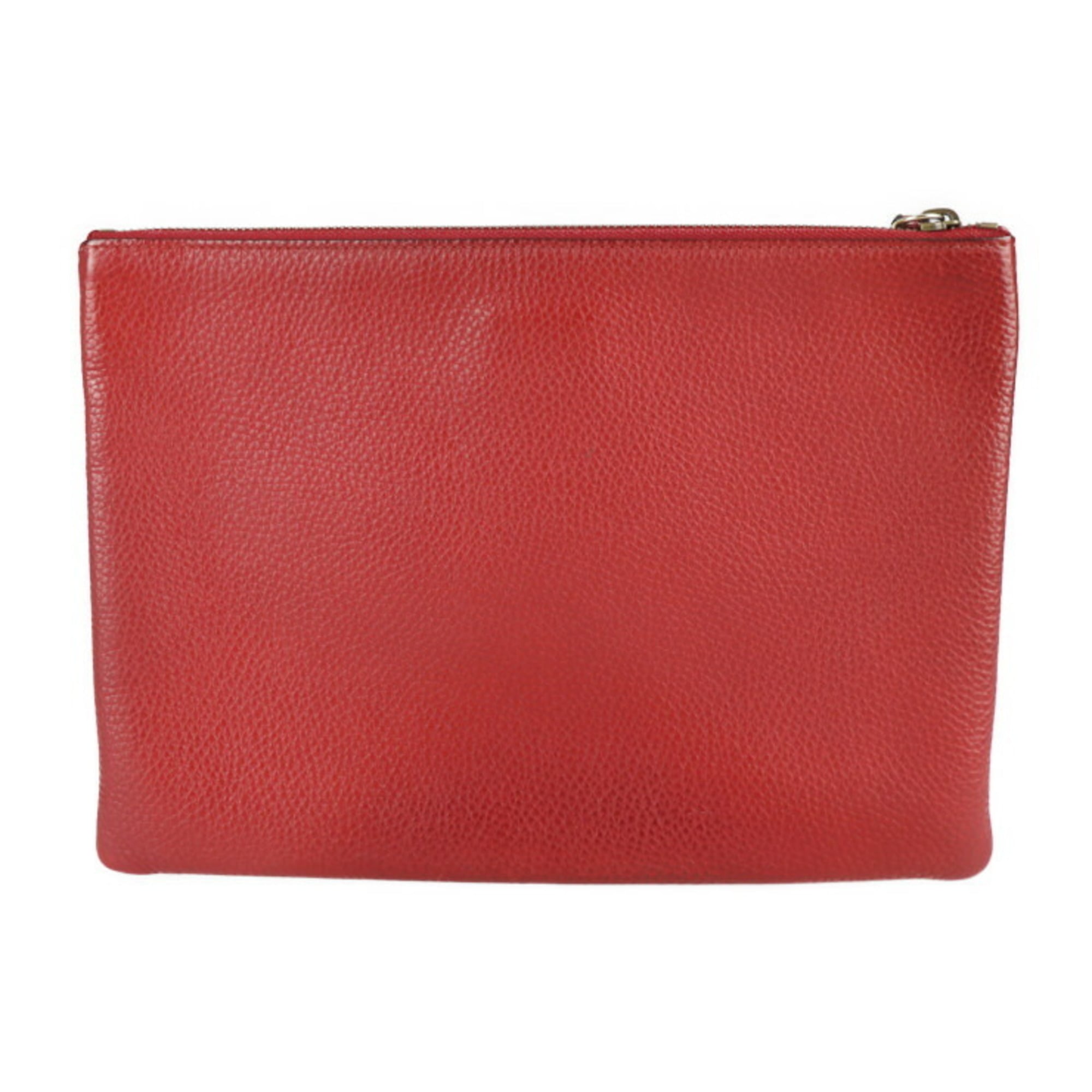 Gucci Animalier Black Red Color Leather Clutch Bag Handbag (Pre-Owned)