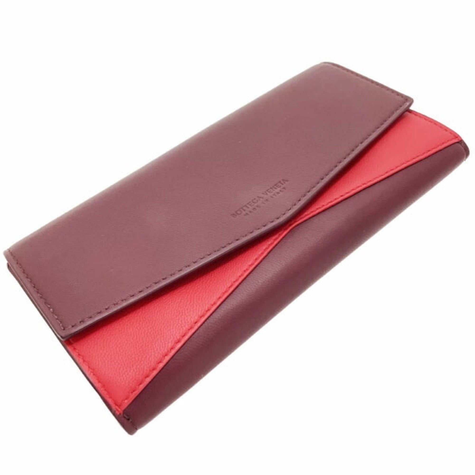 Bottega Veneta Bordeaux Red Color Leather Long Wallet (Bi-Fold)