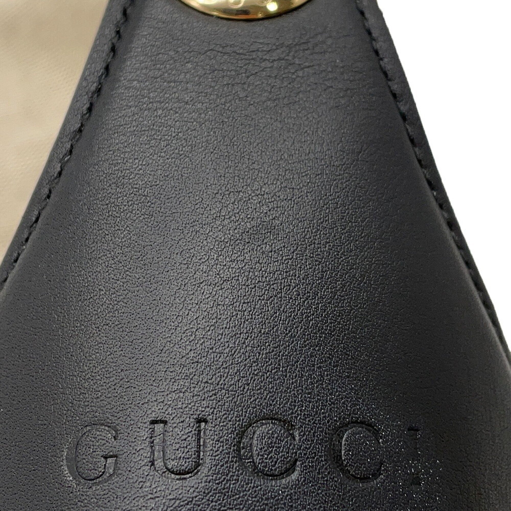 Gucci Beige Black Canvas Leather Handbag Shoulder Bag Tote Bag (Pre-Owned)