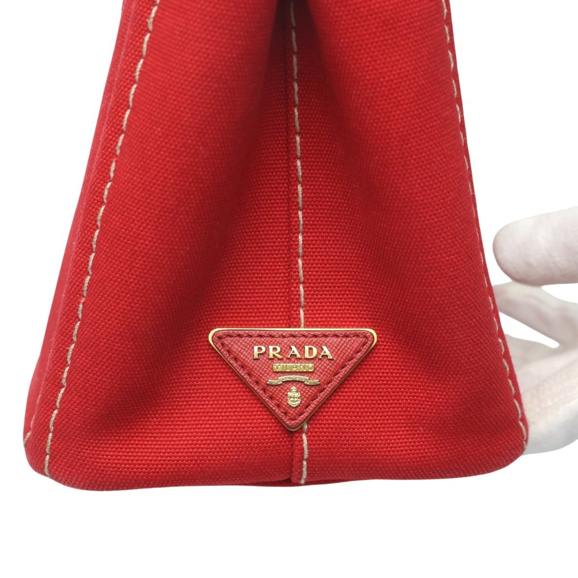 Prada Red Color Canvas Tote Bag