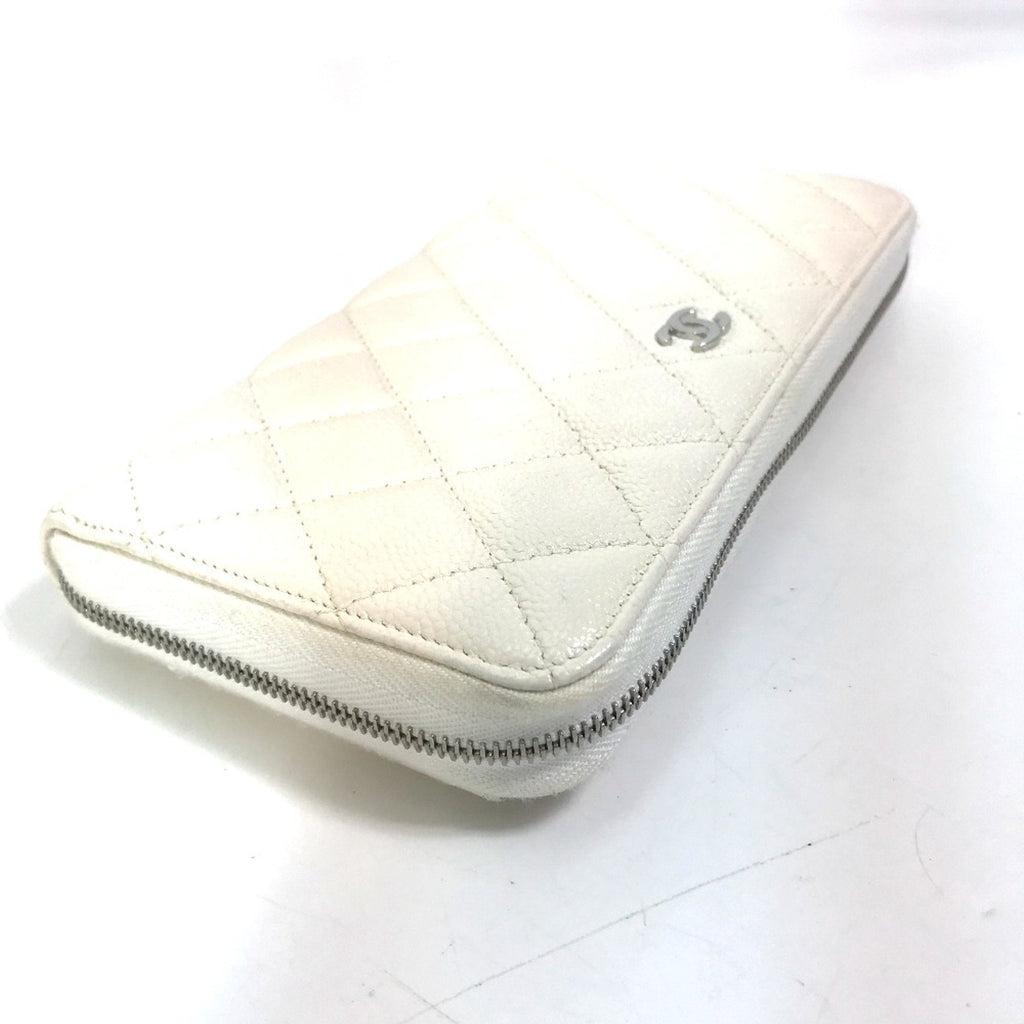 Chanel White Leather Long Wallet (Bi-Fold)