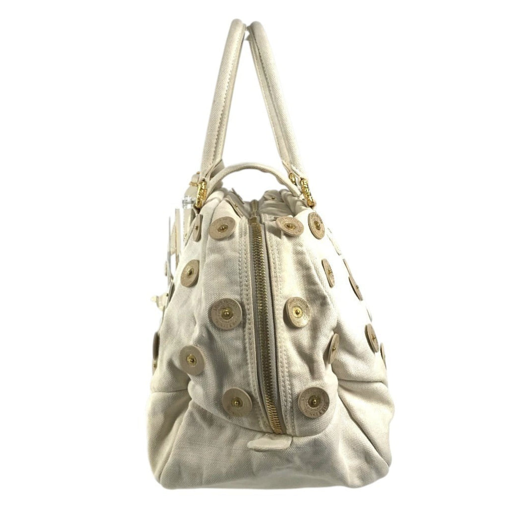 Louis Vuitton White Canvas Boston Bag Handbag Shoulder Bag