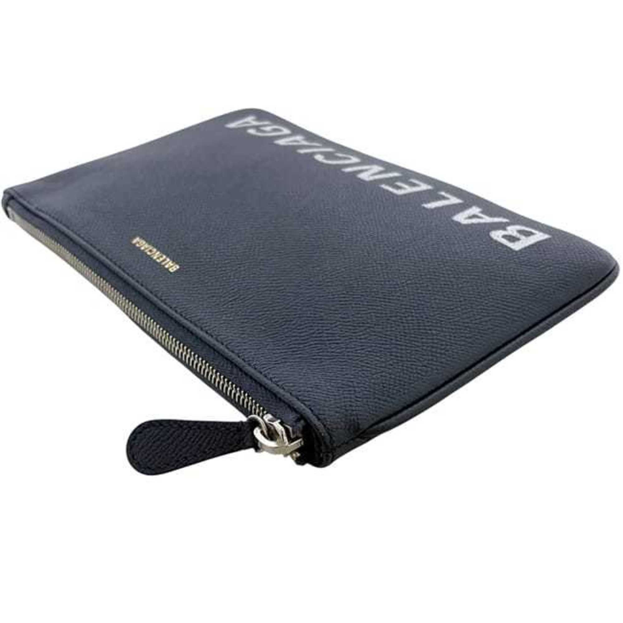 Balenciaga Navy Leather Clutch Bag Pouch