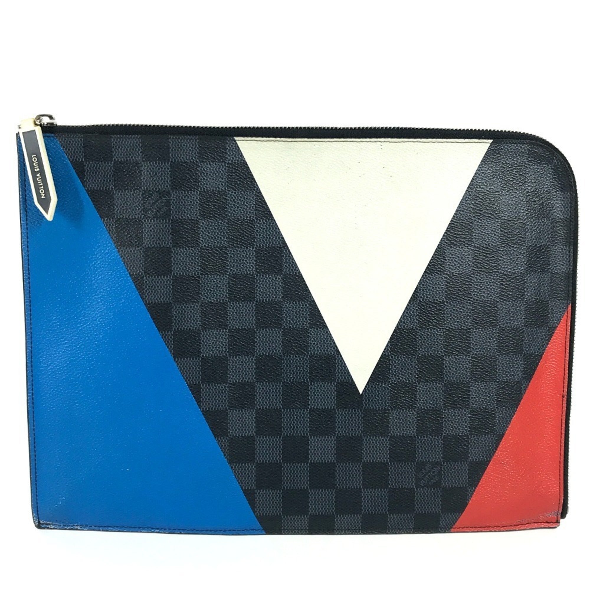 Louis Vuitton Black Red Color White Damier Graphite Clutch Bag Pochette Pouch