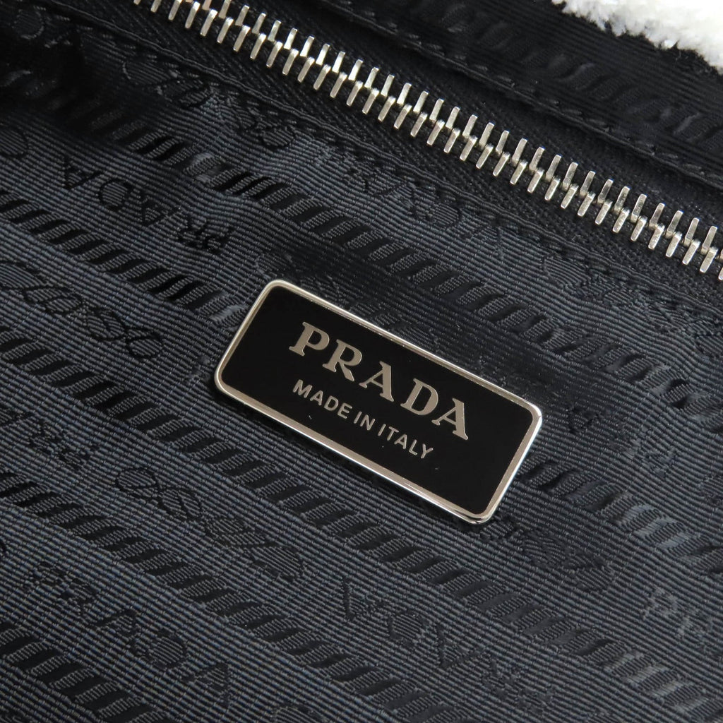 Prada Black White Polyester Leather Tote Bag