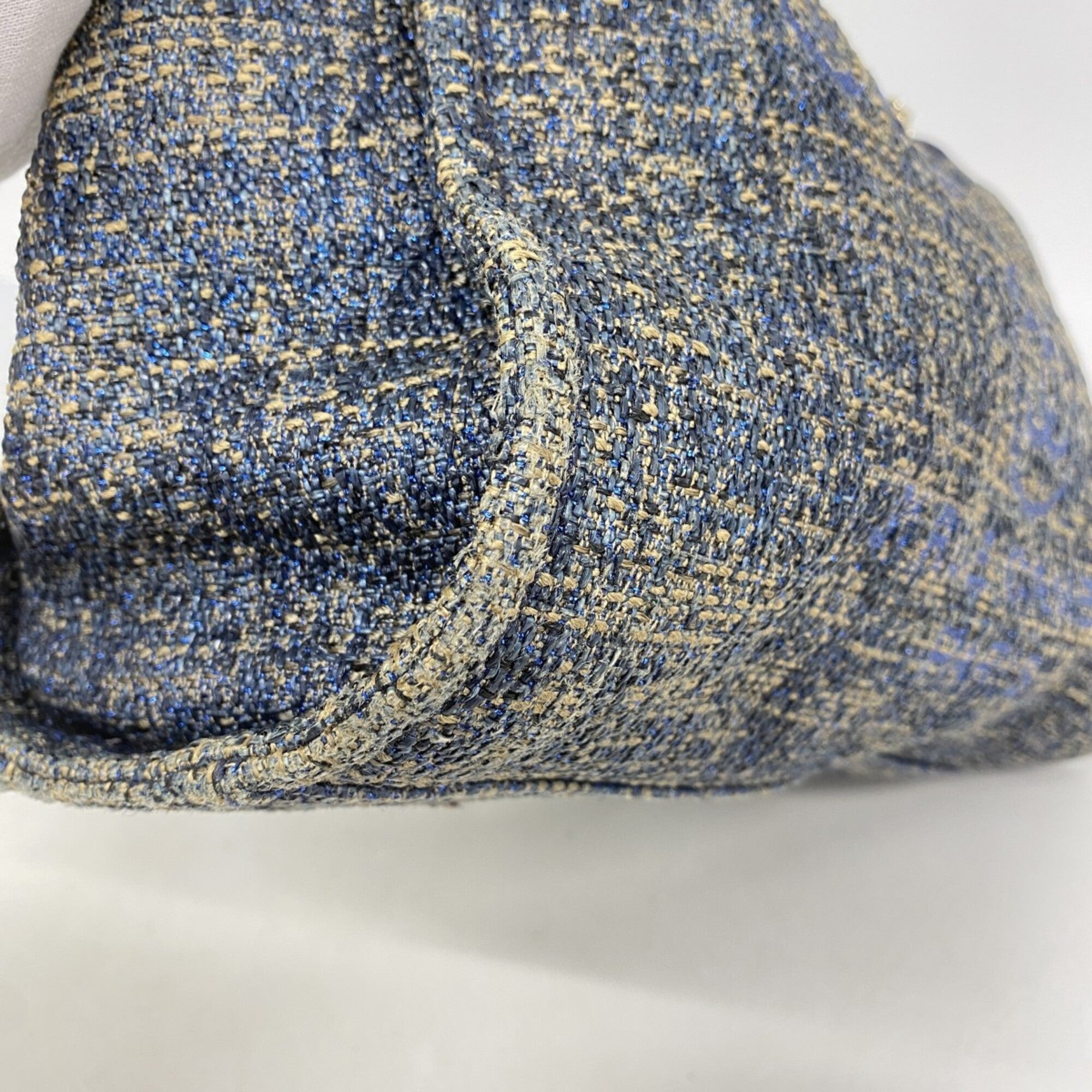 Chanel Beige Navy Tweed Tote Bag