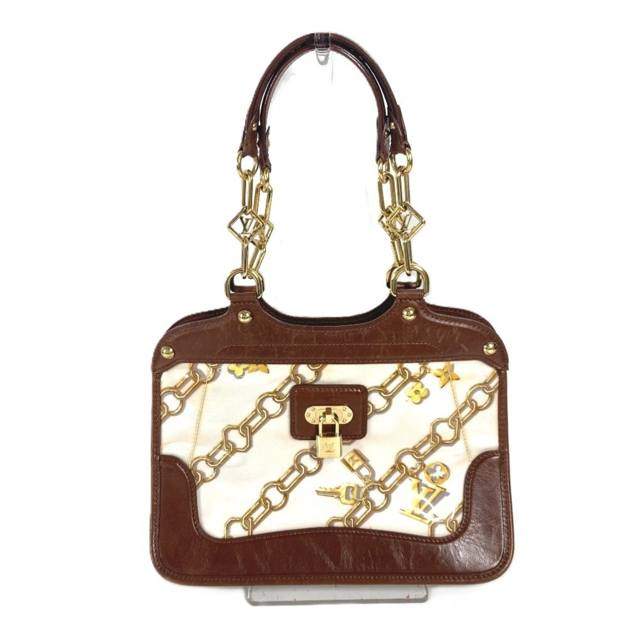 Louis Vuitton Brown White Vinyl Leather Handbag Shoulder Bag Tote Bag