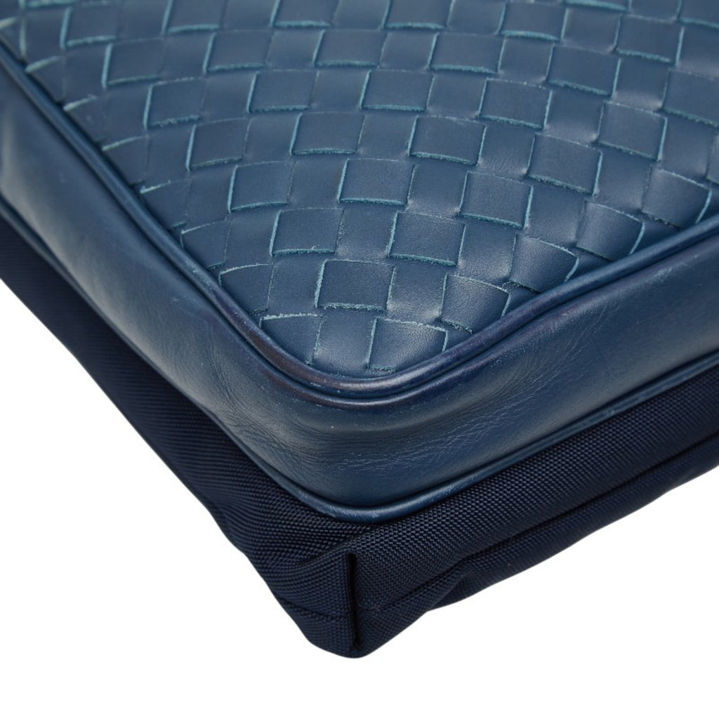 Bottega Veneta Blue Navy Leather Nylon Shoulder Bag