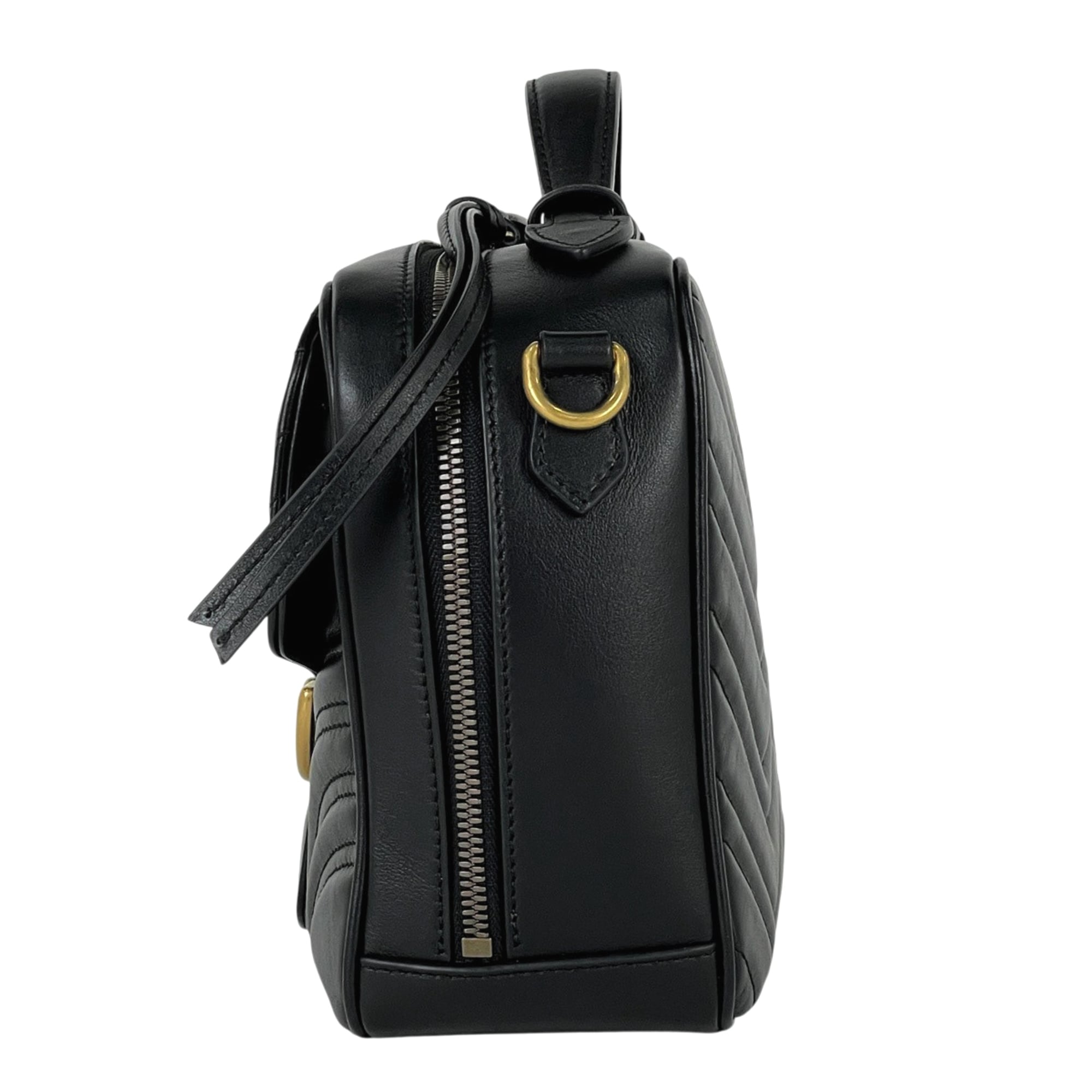 Gucci Gg Marmont Black Leather Handbag Shoulder Bag (Pre-Owned)