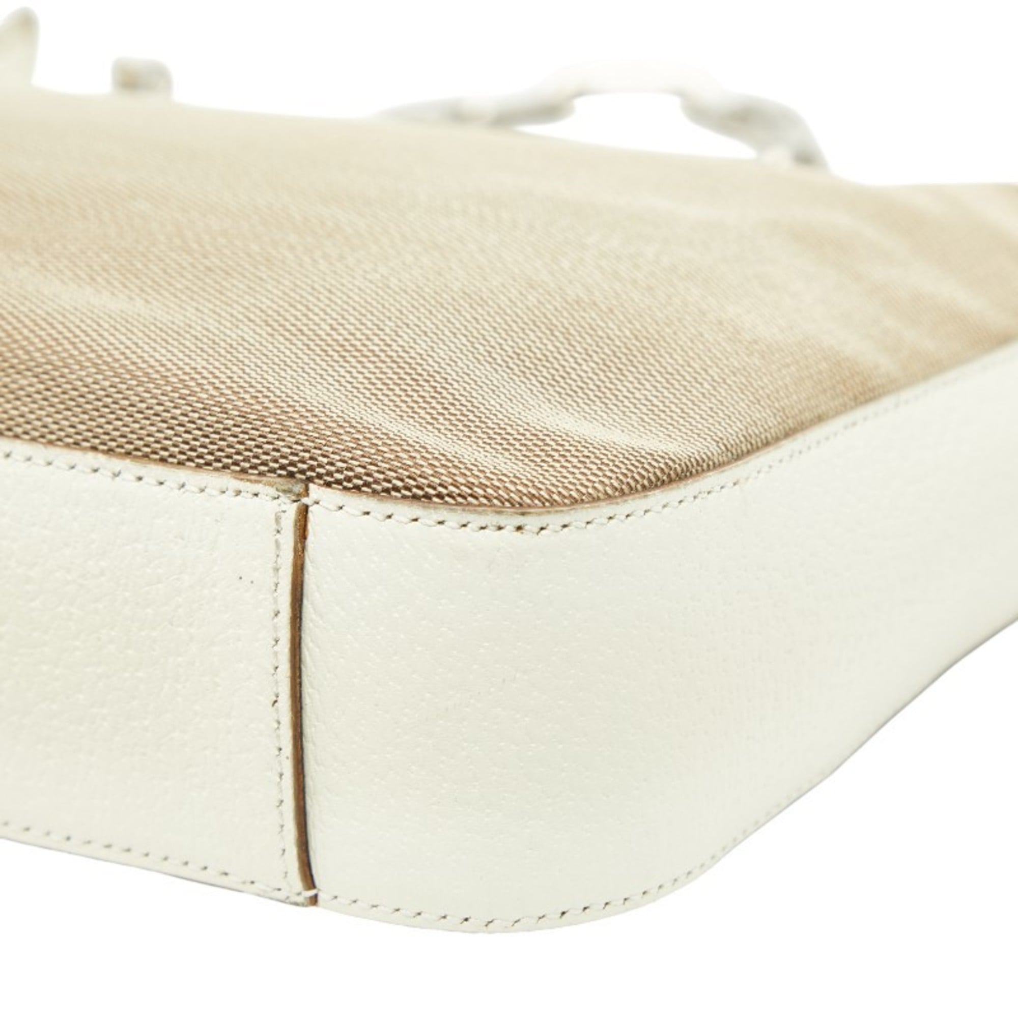 Gucci Beige White Canvas Leather Shoulder Bag (Pre-Owned)