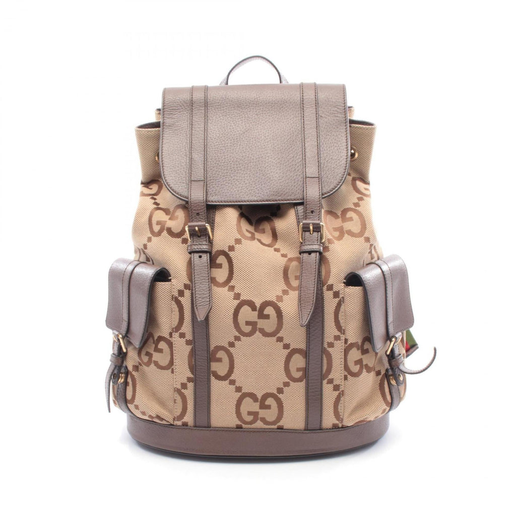 Gucci Beige Brown Canvas Leather Backpack (Pre-Owned)