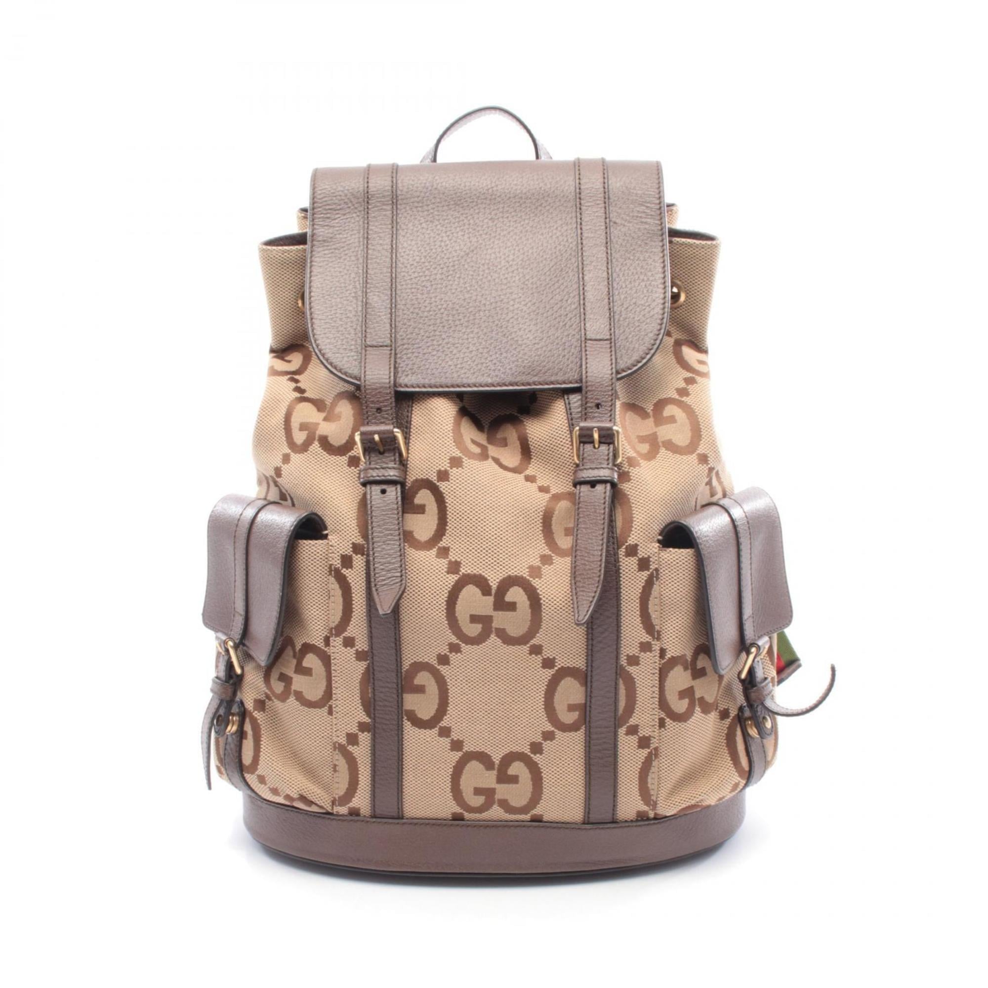 Gucci Beige Brown Canvas Leather Backpack (Pre-Owned)