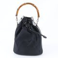Gucci Bamboo Black Leather Nylon Handbag (Pre-Owned)