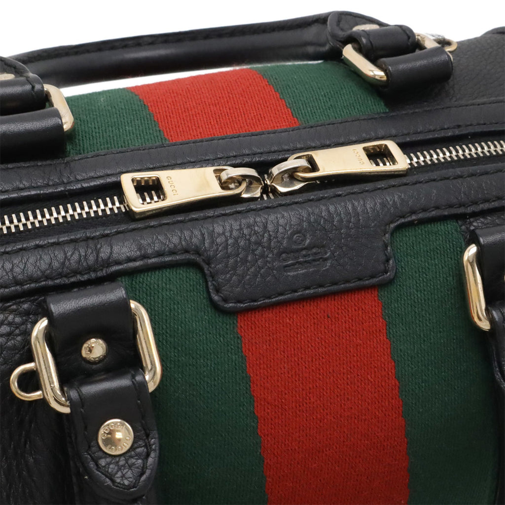 Gucci Sherry Line Black Green Red Color Leather Handbag Shoulder Bag (Pre-Owned)