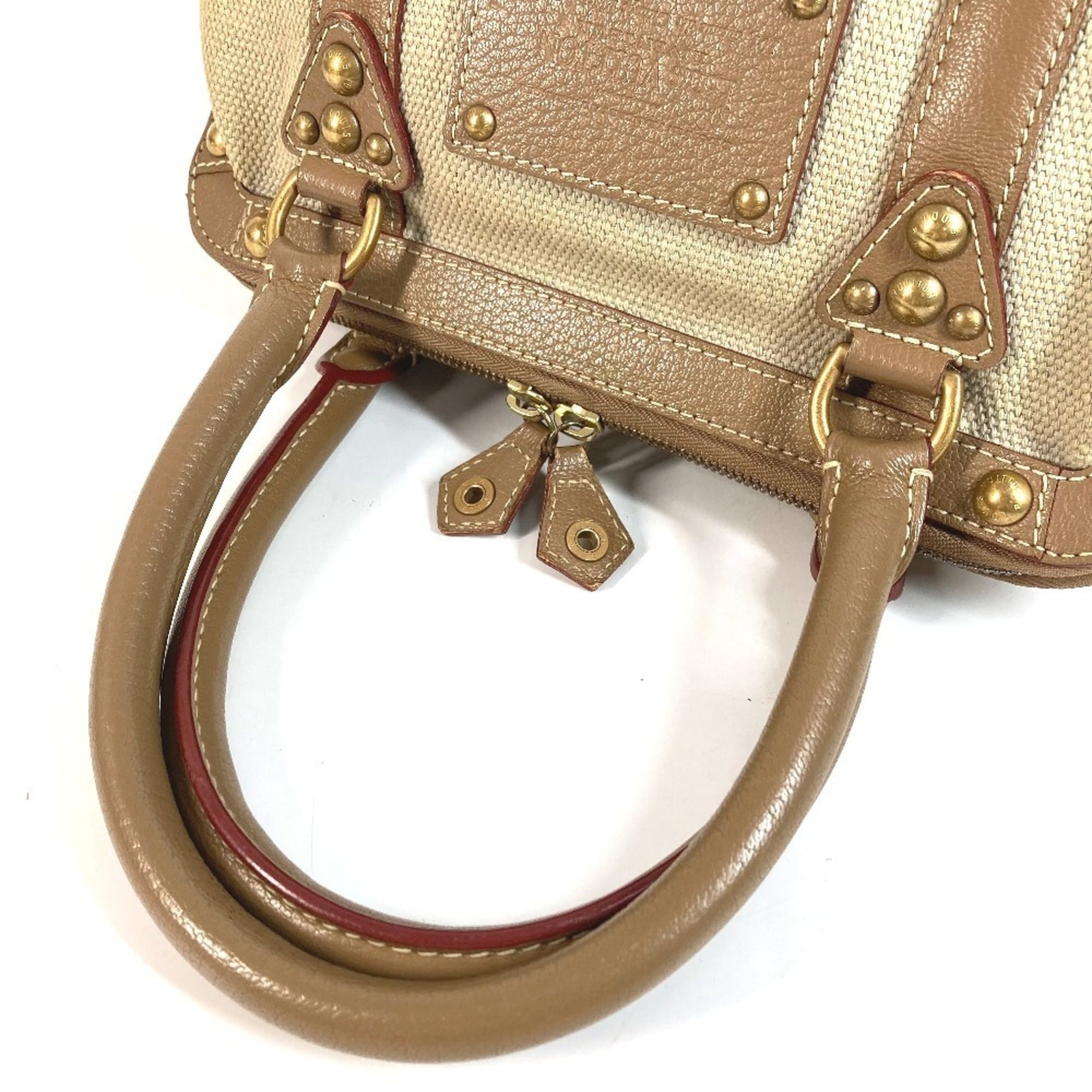 Louis Vuitton Beige Canvas Leather Handbag Shoulder Bag Tote Bag