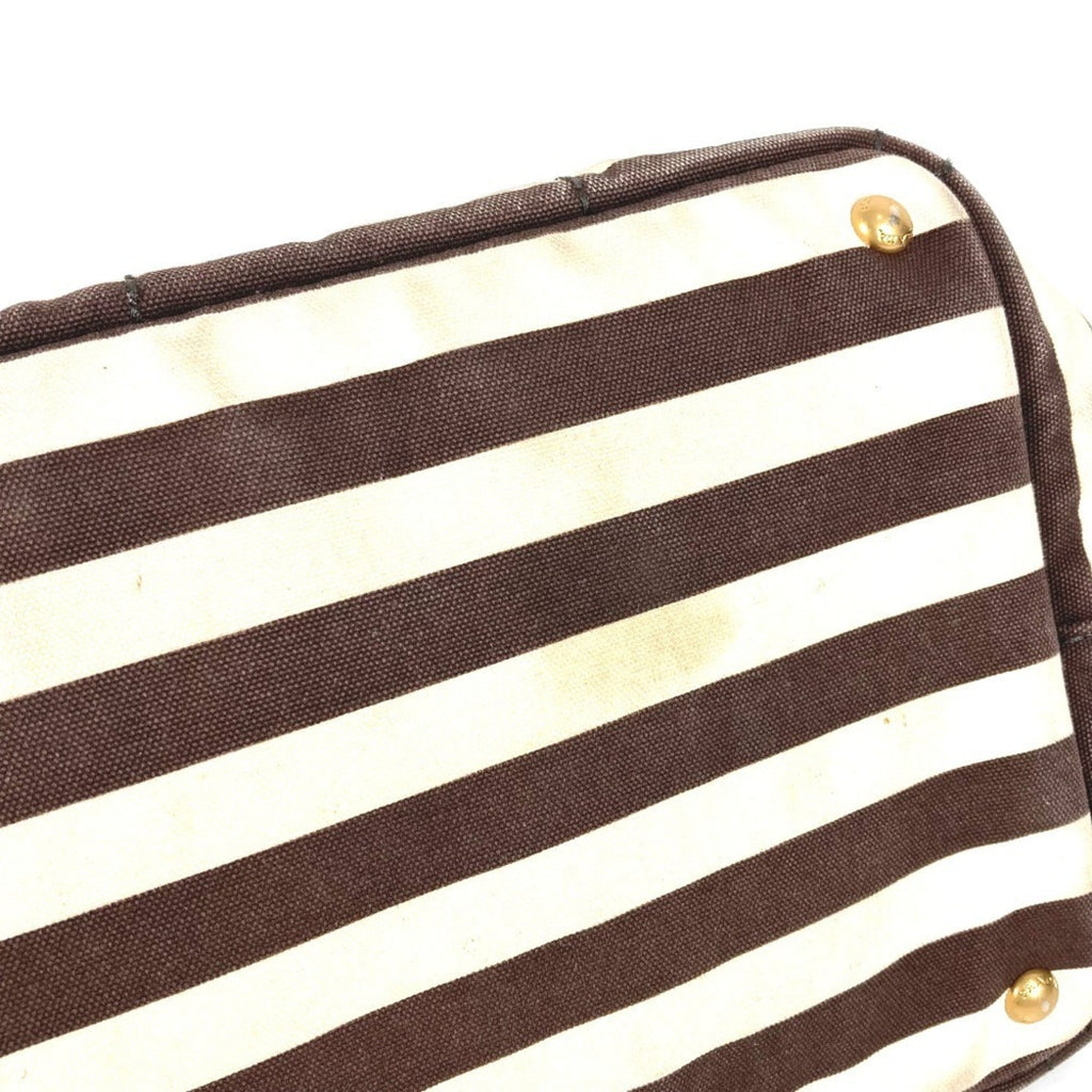 Prada Brown White Canvas Handbag Tote Bag
