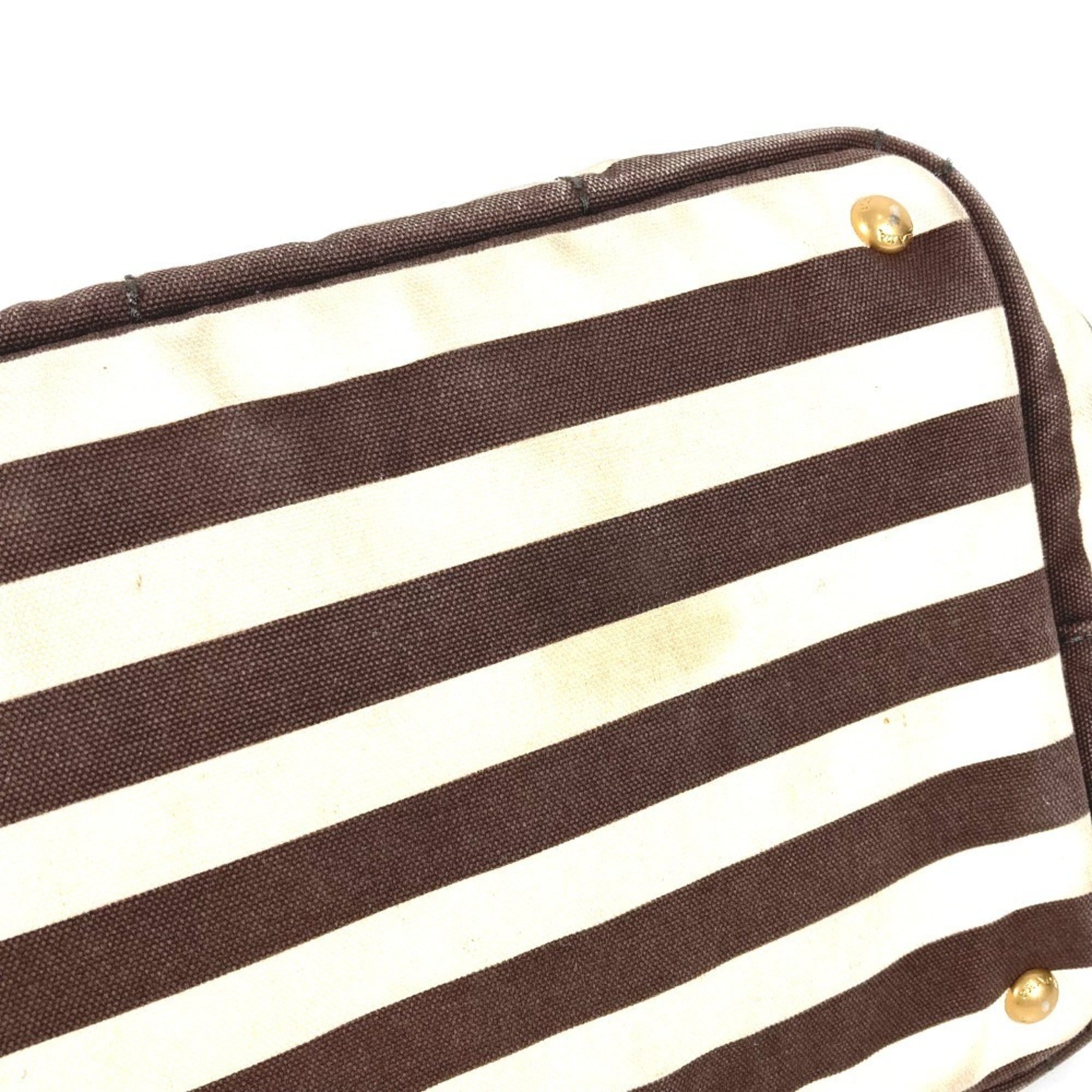 Prada Brown White Canvas Handbag Tote Bag