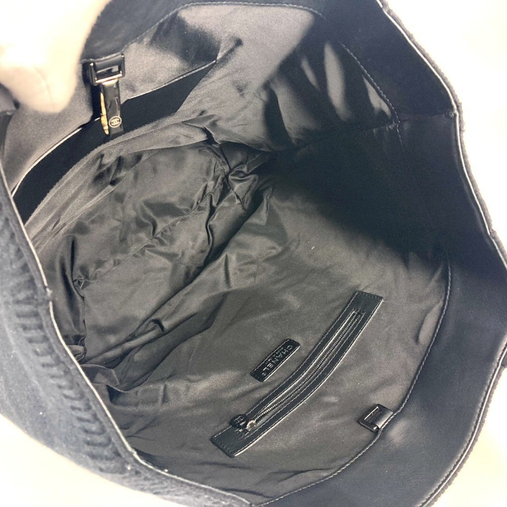 Chanel Black Knit Leather Shoulder Bag Tote Bag