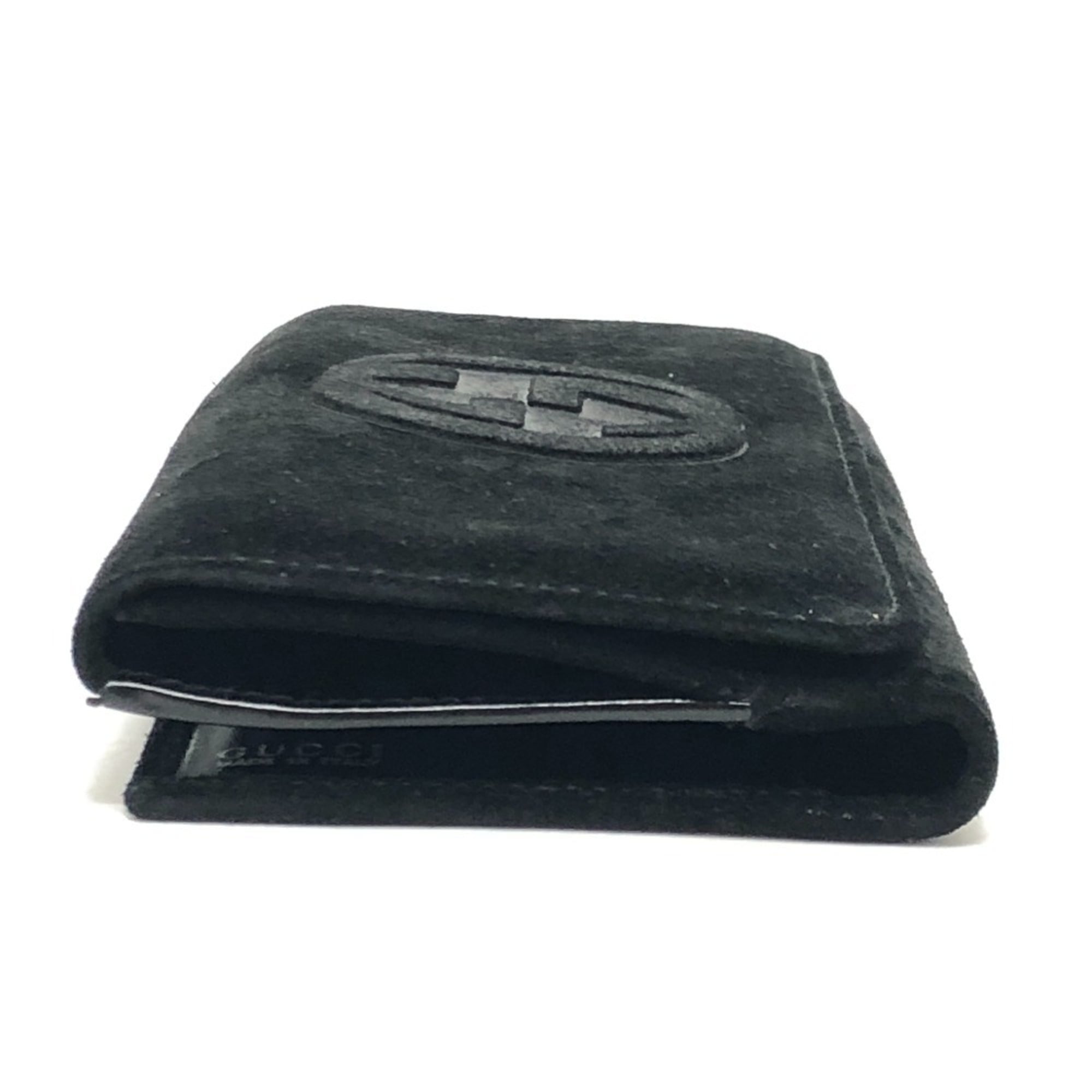 Gucci Black Suede Leather Long Wallet (Bi-Fold) (Pre-Owned)
