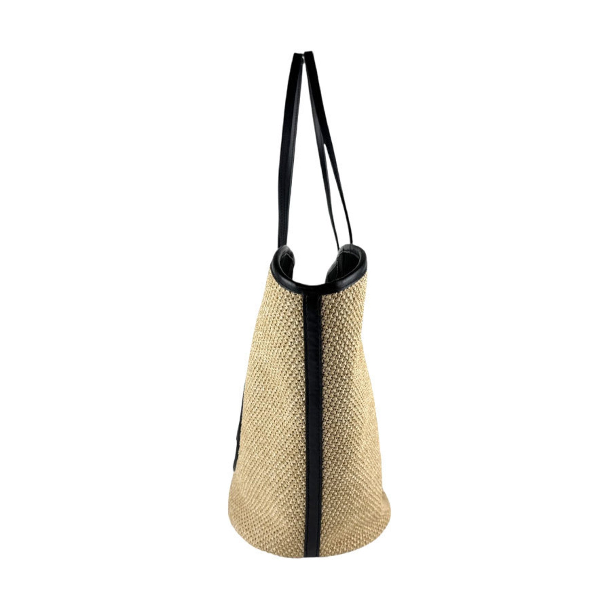 Louis Vuitton Beige Black Raffia Leather Shoulder Bag Tote Bag