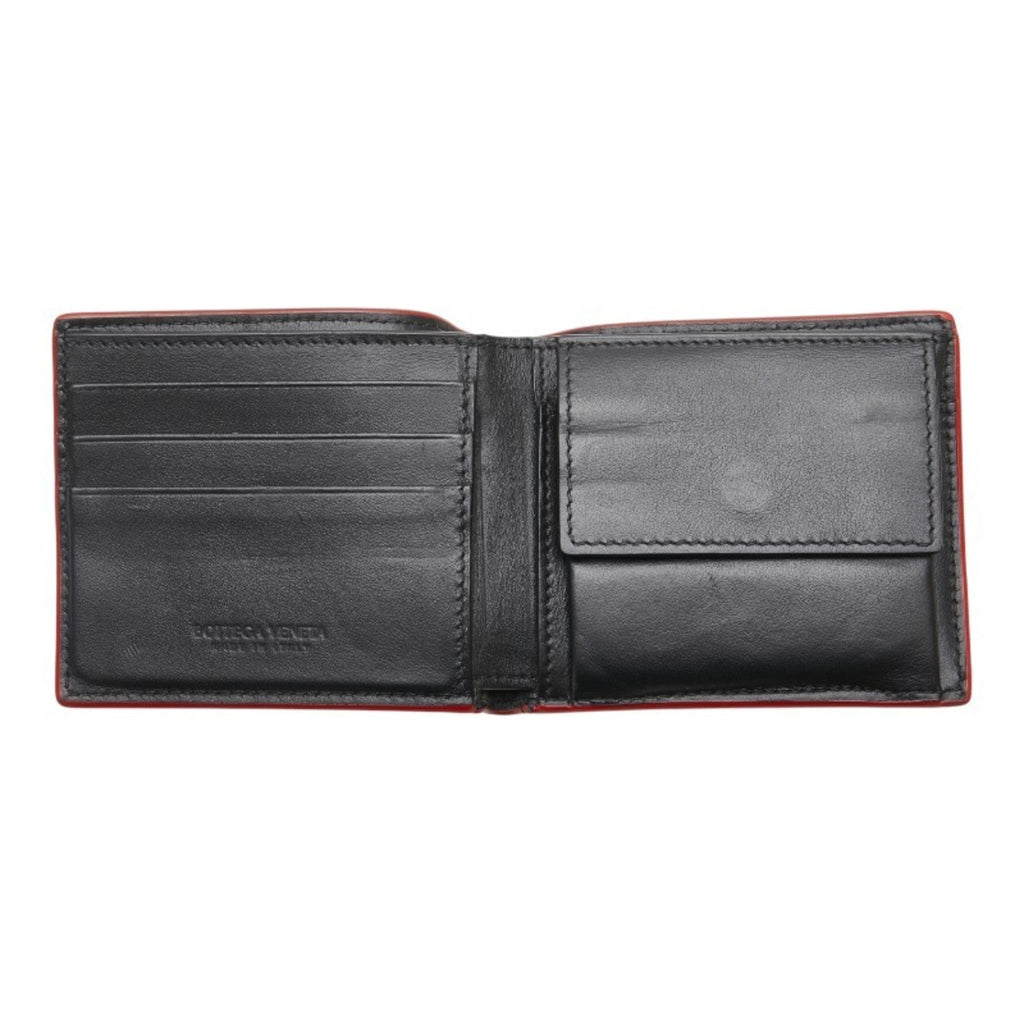 Bottega Veneta Black Red Color Leather Wallet (Bi-Fold)