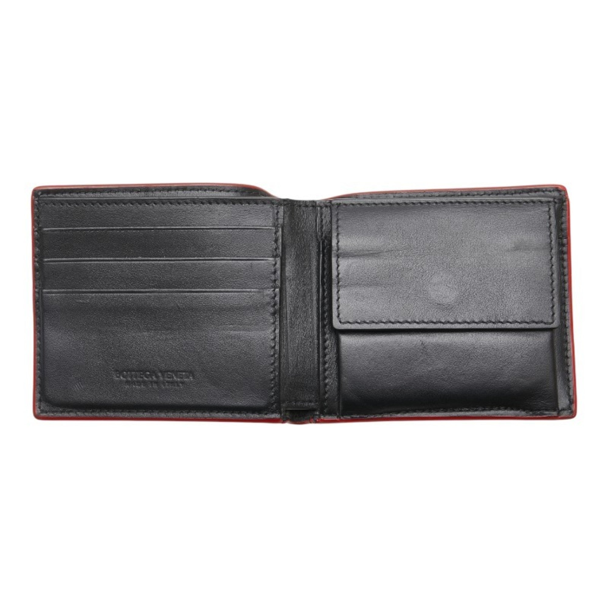 Bottega Veneta Black Red Color Leather Wallet (Bi-Fold)