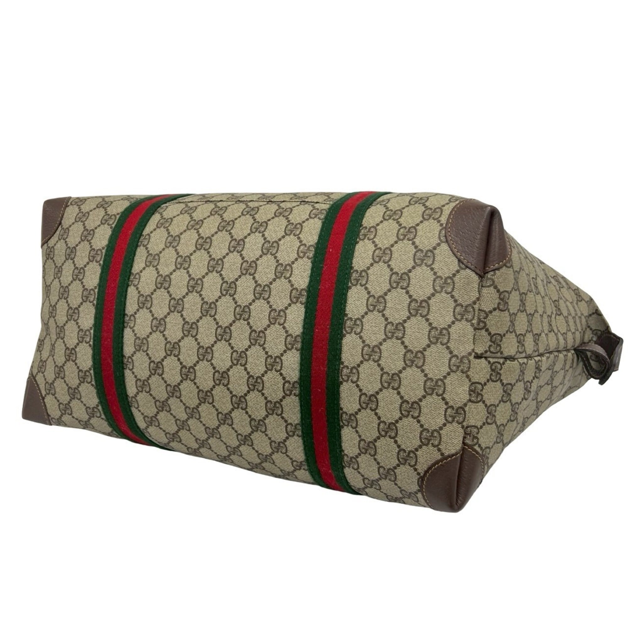 Gucci Brown Green Red Color Pvc Leather Boston Bag Tote Bag (Pre-Owned)