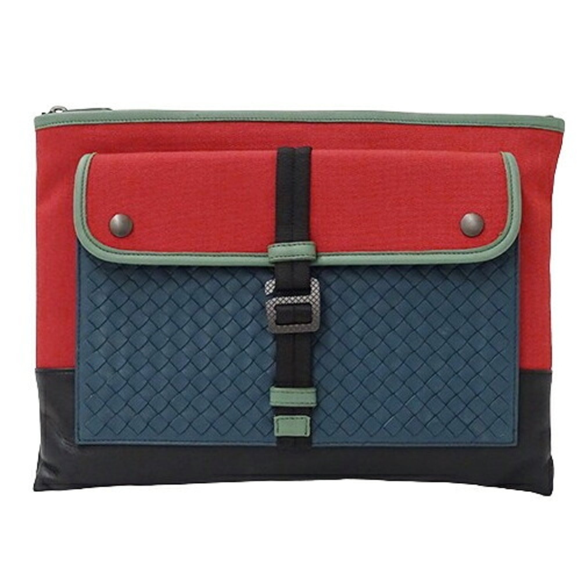 Bottega Veneta Black Blue Red Color Leather Nylon Clutch Bag