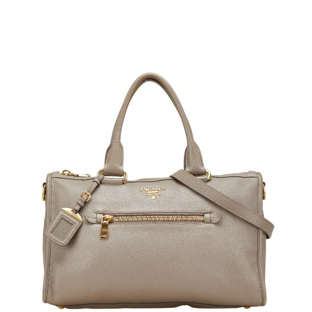 Prada Gray Leather Handbag Shoulder Bag