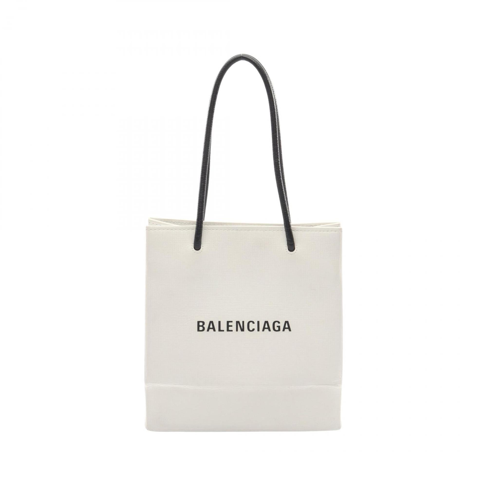 Balenciaga Black White Coated Canvas Leather Hand